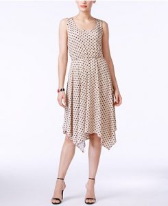 beige and black polka dot dress